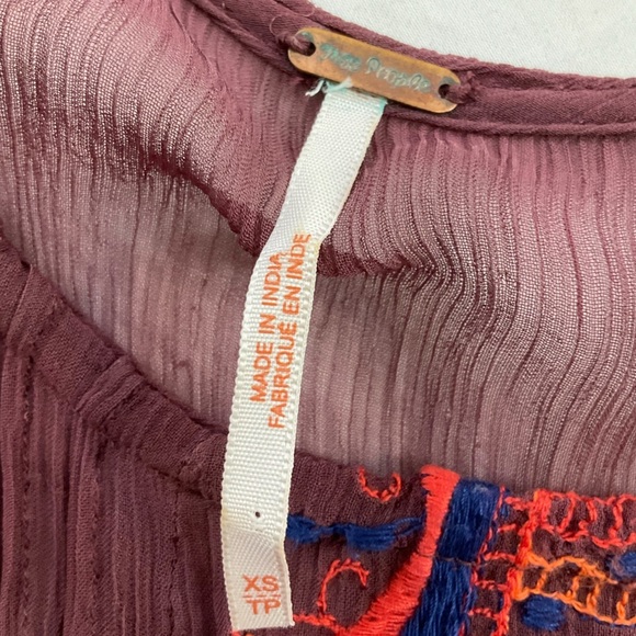 Free People All Your Feelings Sheer Blouse Purple + Orange Sleeveless Top, sz XS - Picture 10 of 14